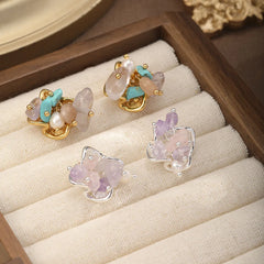Girls Sweet Elegant Crystal Blue Turquoise Stud Earring Green Purple Fashion Charms Glamorous in Stock Jewelry for Women Causal