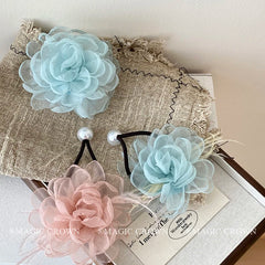 Hot Sale Women's Daily Fashion Hair Ties Solid Pink Blue Flower Scrunchies with Elegant Claws Set Handmade Accessories