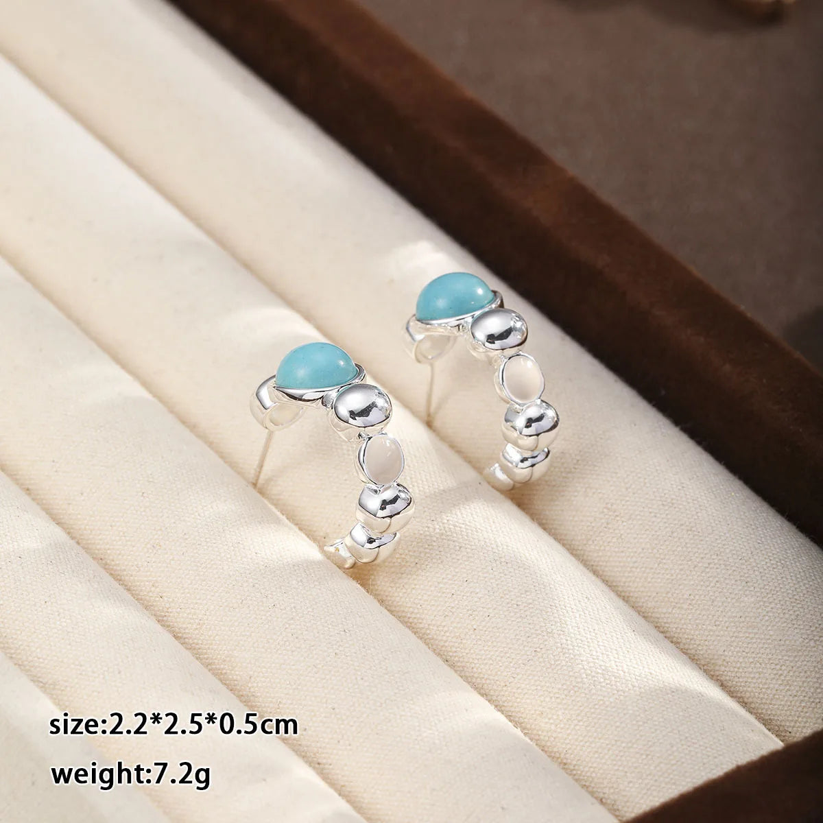 Fashion Tiger Eye Stone Turquoise Copper Hoop Earrings for Girls Simple Trendy Jewelry for Women Ladies Wholesale China Factory