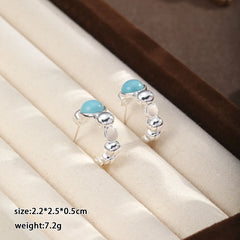 Fashion Tiger Eye Stone Turquoise Copper Hoop Earrings for Girls Simple Trendy Jewelry for Women Ladies Wholesale China Factory