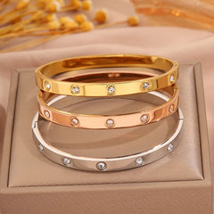 Stainless Steel Bangle Bracelet with Crystal Inlay Solid Colors Minimalist Fashion Jewelry for Women Accessories Gift Wholesale