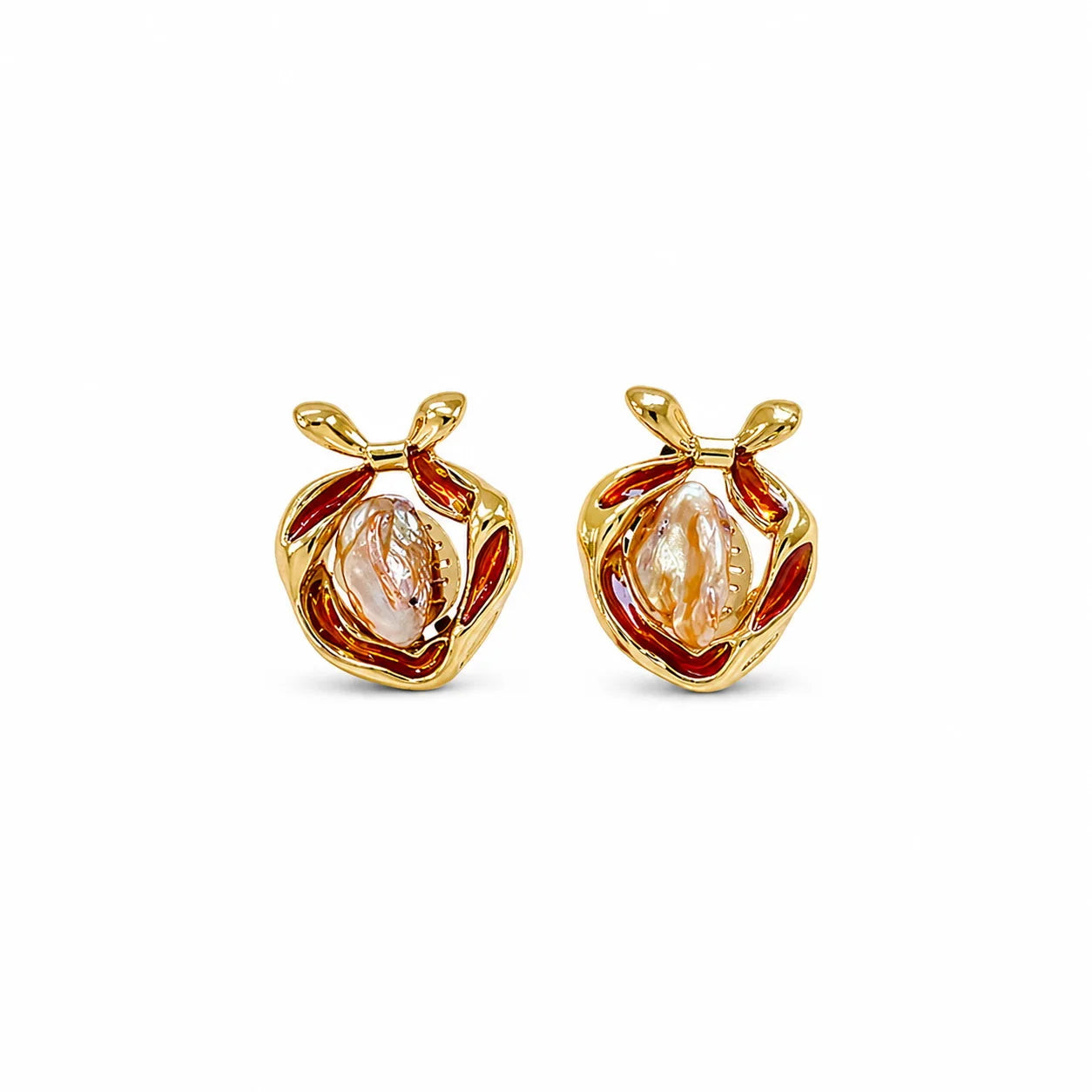 Fashion S925 Silver Freshwater Pearl Stud Earrings for Girls Sweet Flower Drip Glaze 18K Gold Jewelry for Women Ladies Wholesale