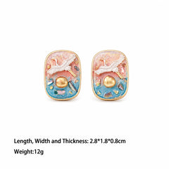 Fashion Vintage Chinese Style Hand-Painted Graffiti Stud Earrings for Girls Luxury Jewelry for Women Ladies Wholesale Bulk