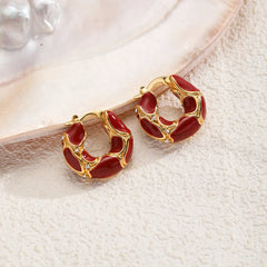 Female Red Brown Simple Elegant Fashion Hoop Earring Factory Price Low MOQ in Stock Trendy Vintage Jewelry for Women Daily Use