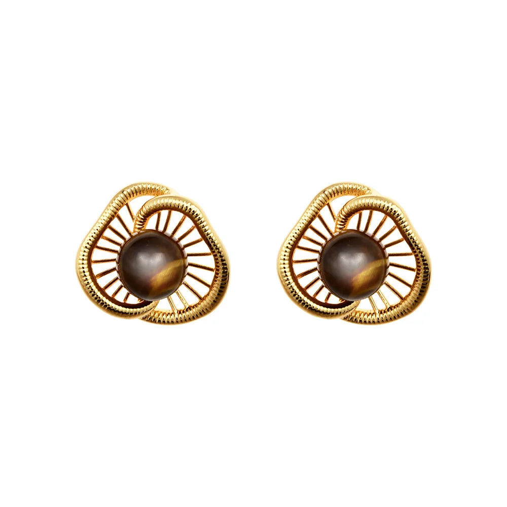 Women's Retro Bow Stud Earrings Coffee Hollowed-out Flowers Earrings Exquisite Fashionable and Elegant Earrings Jewelry Bulk