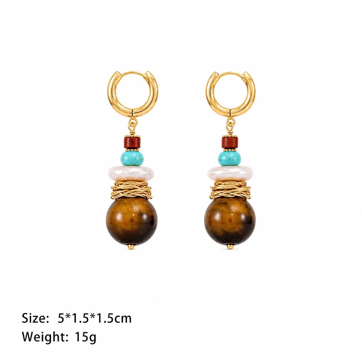 Women Brown Abacus Beads Red Stone Baroque Pear A-grade Tiger Stone Earring Charms Dainty in Stock Jewelry for Female Causal