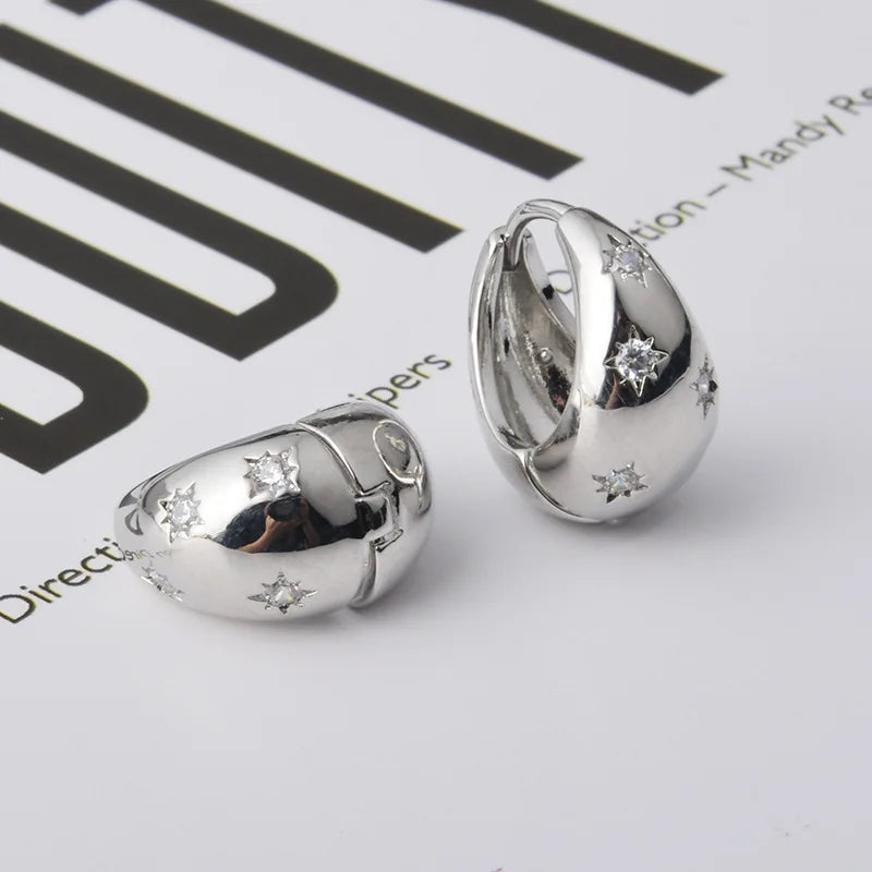 Retro Exquisite Personality Earrings Round Eight-Pointed Star Zircon Hoop Earrings Fashion Niche Design Earrings Women Wholesale