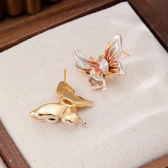 Fashion Copper 18K Gold Plated Butterfly Stud Earrings for Girls Crystal Rhinestone Jewelry for Women Ladies Trendy Wholesale