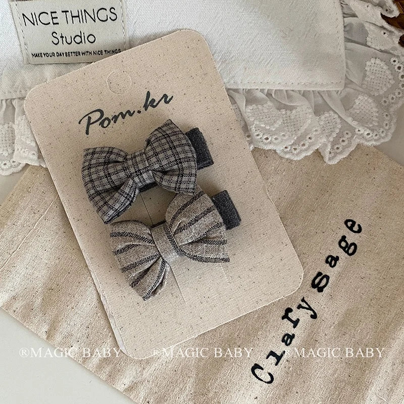 Fashion Bowknot Plaid Stripe Button Hair Clips for Baby Girls Cute Trendy Snap Clips for Kids Children Hair Accessories in Stock