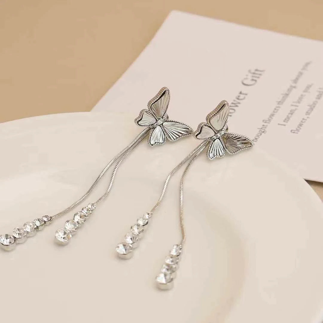 Girly Aesthetic Butterfly Snowflake Tassel Decorative Drop Earring Fashion Elegant Sparking Charms Bulk Jewelry Accessories