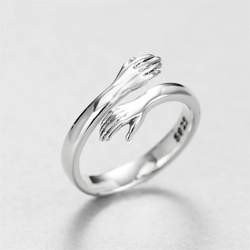 Love Embrace Couple Rings Gold Silver Korean Style Simple Fashion Open Ring Customizable Jewelry for Gift Wholesale Accessories