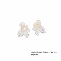 Women Leaf Shape White k 18k Gold-plated Freshwater Pearl S925 Silver Stud Earring Fashion Elegant in Stock Jewelry for Daily