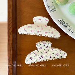 Elegant Sweet High-End Acetate Hair Claw Clip Retro Print Flowers with Rhinestones Sophisticated Hair Accessory for Parties