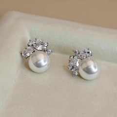 Elegant Imitation Pearl Graceful Stud Earrings for Girls Simple Glitter Luxury Jewellry for Women Ladies Accessories Art Deco