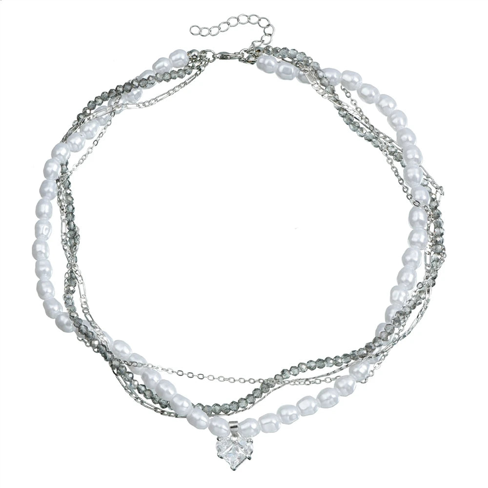 Fashion Sweet Heart Beads Imitation Pearl Necklaces for Girls Spicy Elegant Layered Wearing Jewellry for Women Ladies Accessory