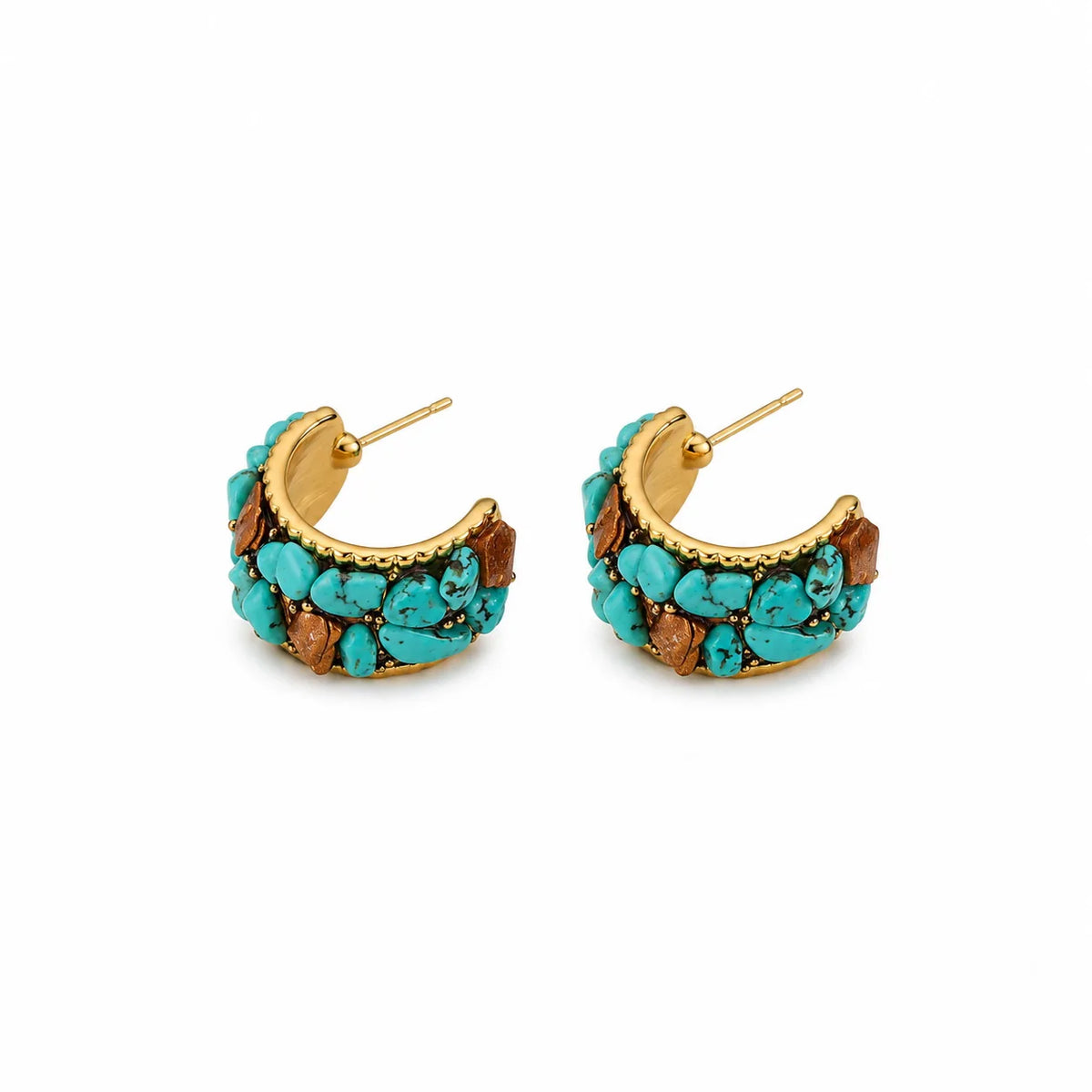 Women Green Small Blue Turquoise 18k Gold-plated S925 Silver Hoop Earring Vintage Trendy Factory Price Jewelry for Causal Daily