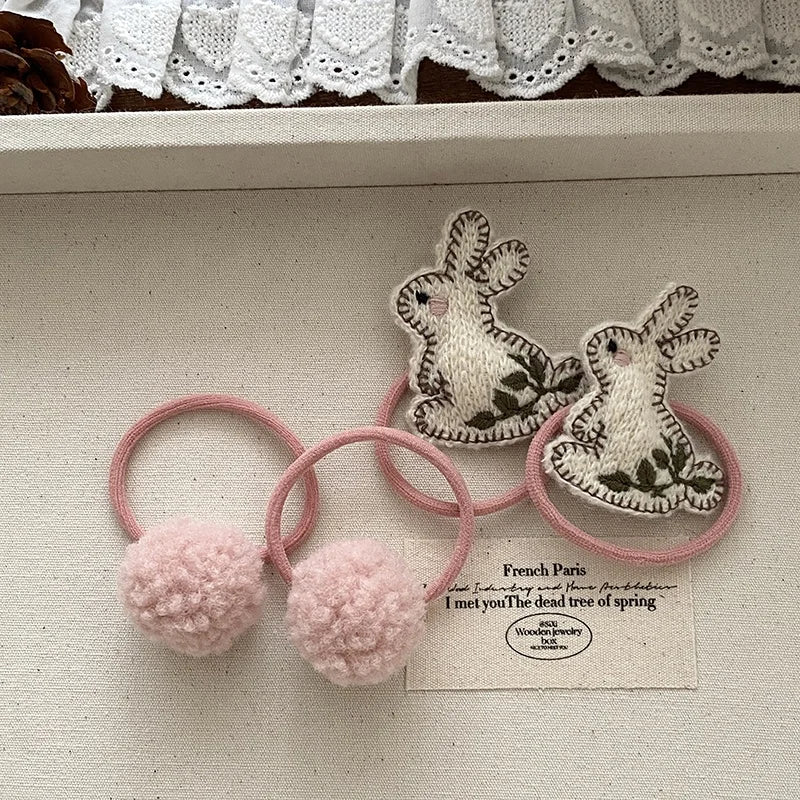 Sweet Cute Rabbit Animals Bunny Scrunchies for Baby Girls Fashion Princess Style Hair Ties for Kids Children HAir Accessories
