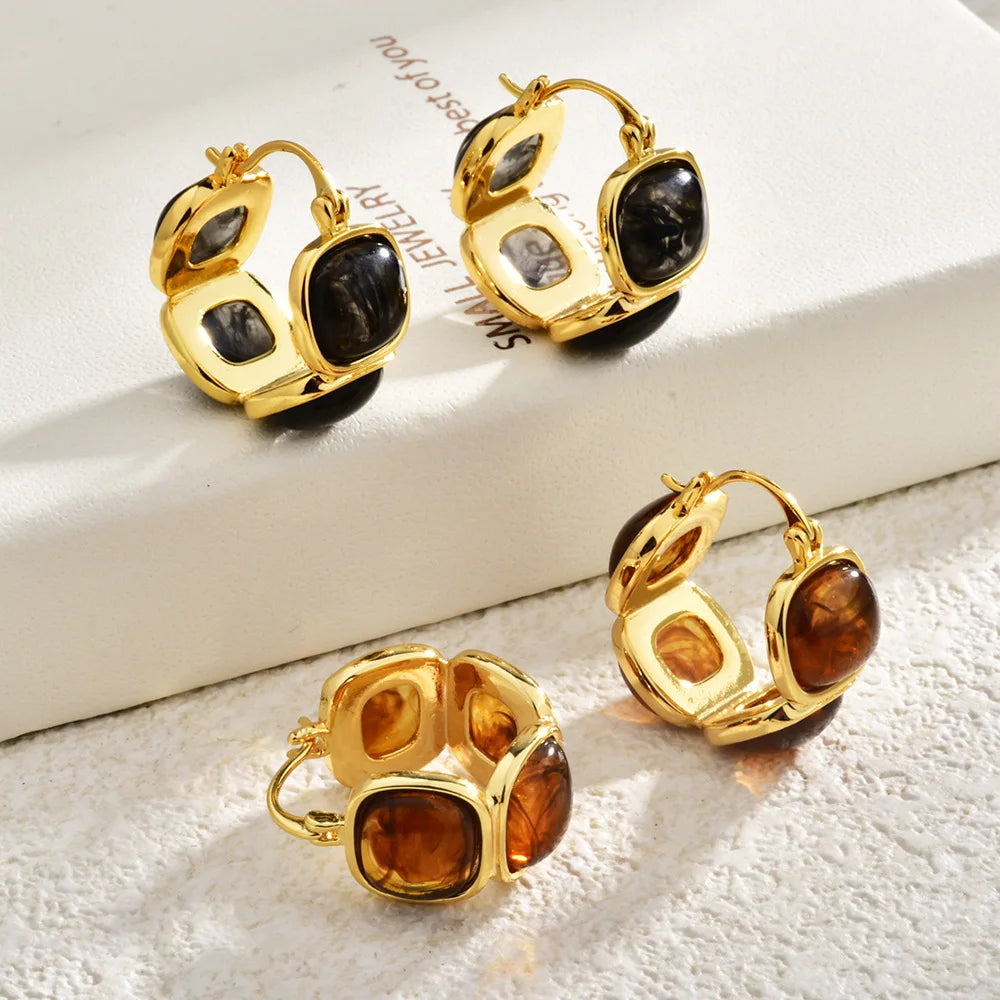 Female Trendy Hoop Earrings Geometric Artistic Maillard Coffee Resin Earrings Fashion Unique High-end Stylish Ear Jewelry Bulk
