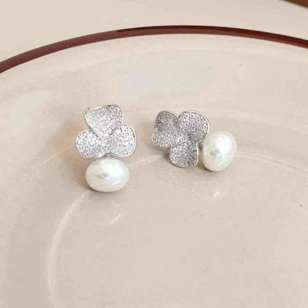 Women Hot Sale Imitation Pearl Rhinestone Drop Earring Fashion Sparking Luxurious High Quality Bulk Jewelry Accessory for Daily