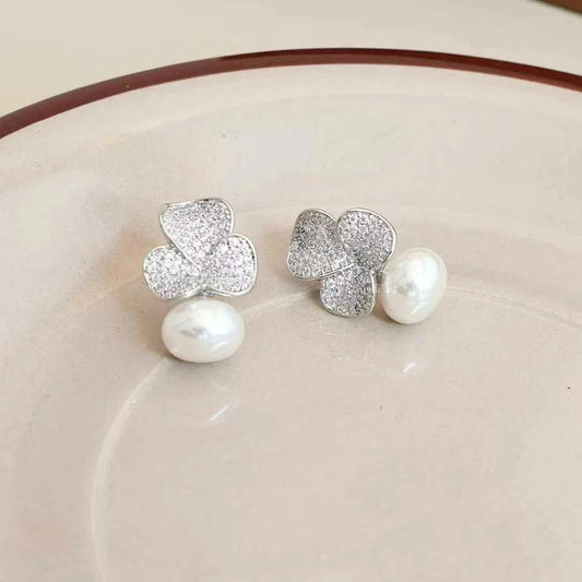 Women Hot Sale Imitation Pearl Rhinestone Drop Earring Fashion Sparking Luxurious High Quality Bulk Jewelry Accessory for Daily