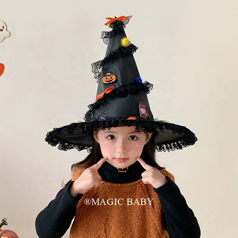 Halloween Witch Hat Pumpkin Bow Rose Elegant Gothic Headwear for Baby Girls Spooky Party Costume Accessories Vintage Style Decor