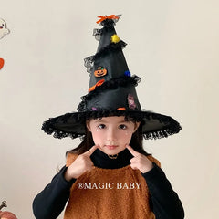 Halloween Witch Hat Pumpkin Bow Rose Elegant Gothic Headwear for Baby Girls Spooky Party Costume Accessories Vintage Style Decor