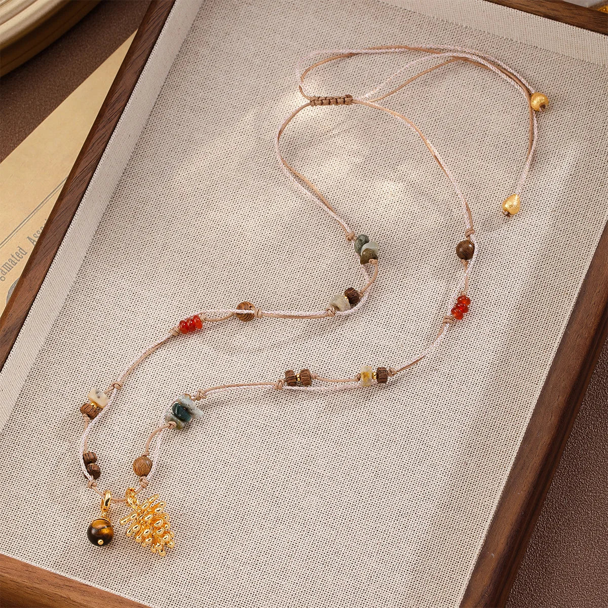 Women Natural Stone Copper Shell Bodhi Seeds Bracelet 18k Gold-plated Necklace Vintage Fashion in Stock Jewelry for Causal Daily