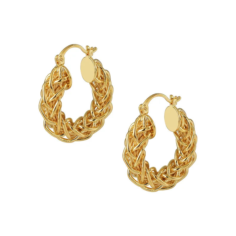 Ins Fashionable Woven Twist Hoop Earrings Ear Buckles Niche Design High-end Retro Cool Aesthetic Earrings European and American