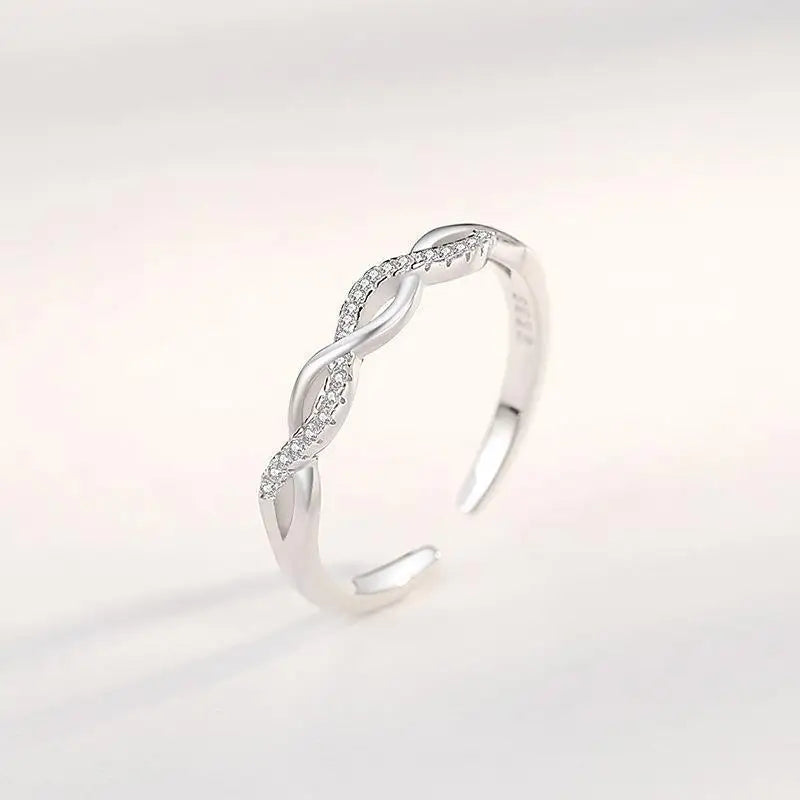 Women's Twisted Open Rings Adjustable Minimalist Band with Zirconia Elegant Fashion Jewelry Gift Wholesale Accessories Hot Mujer