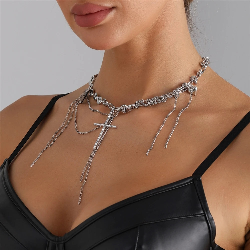 Fashion Glitter Chains Cross Punk Necklaces for Girls European and American Style Jewelry for Women Ladies Accessories Wholesale