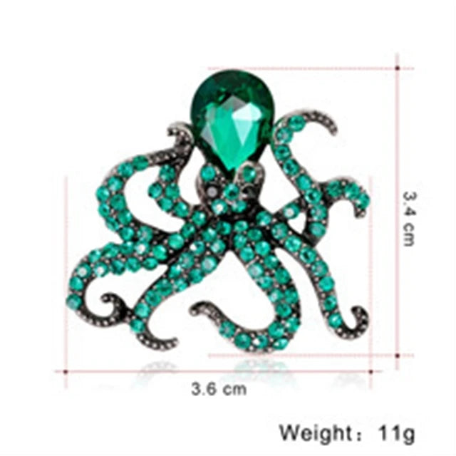 Fashion Glitter Sparking Rhinestone Animals Octopus Brooches for Girls Sweet Elegant Pins Jewelry for Women Ladies Accessories
