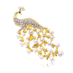 Fashion Animals Glitter Sparking Peacock for Girls Sweet Imitation Pearl Pins Jewelry for Women Ladies Accessories Wholesale