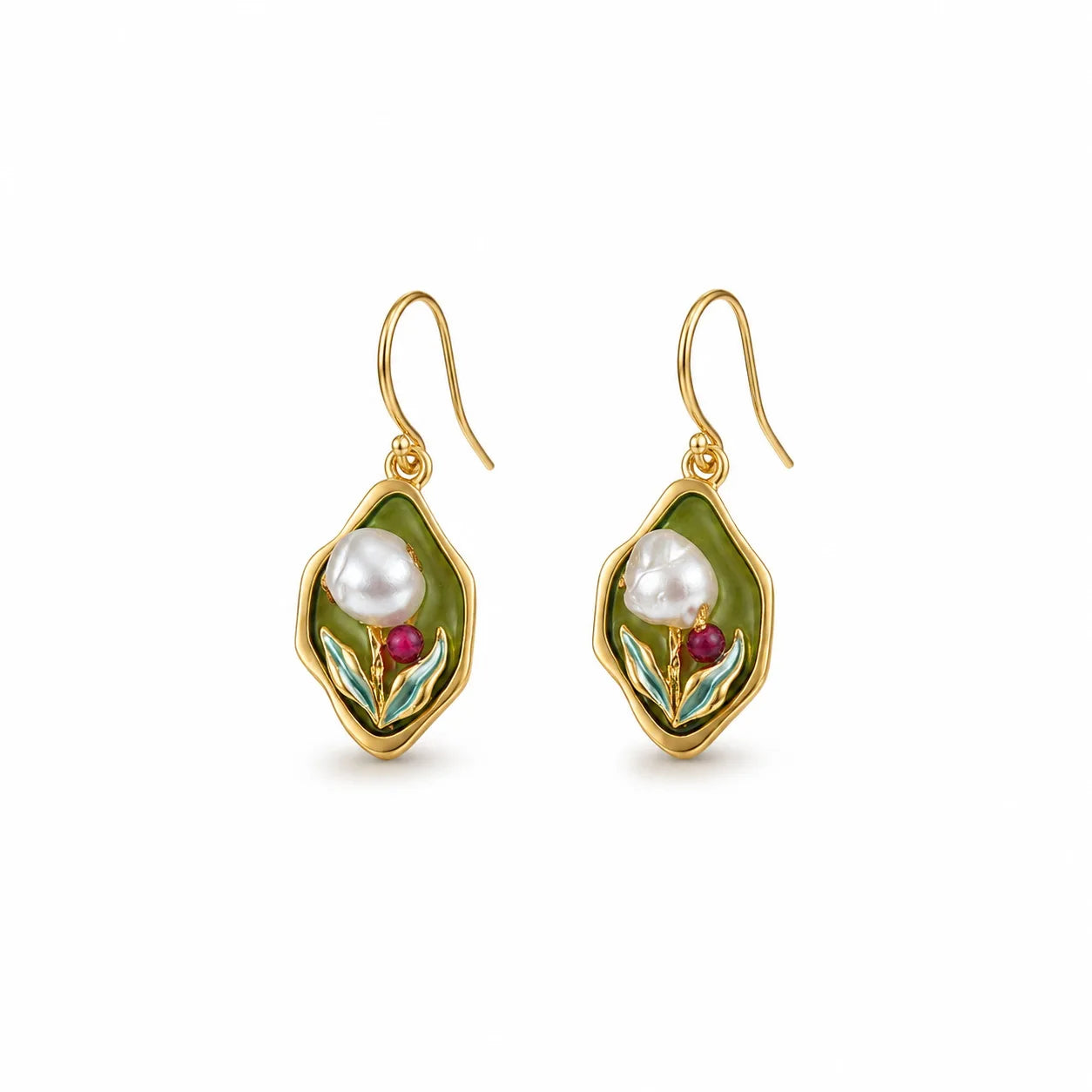 Women Elegant Green Copper Plated 18K Real Gold Freshwater Pearls Earring Jewelry Low MOQ Mixed Order Accepted for Daily Use