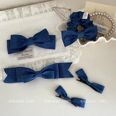 Women 2025 Hot Sale Bowknot Blue Scrunchies Hairpins Fashion Elegant Simple Hair Ties Alligator Clips Accessories for Daily Use
