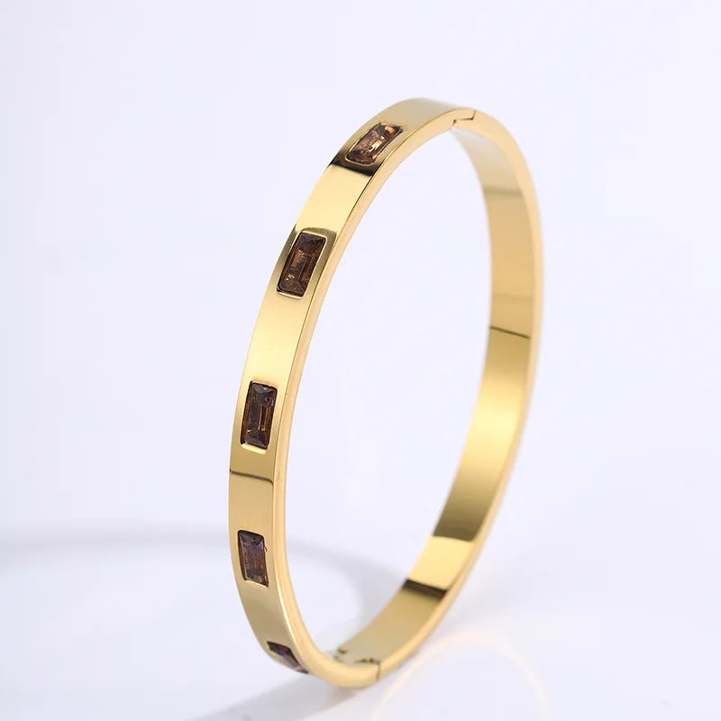 Titanium Steel Bangles Colorful Square Zircon High-end Light Luxury Bracelet Fashionable Non-fading Women's Jewelry Accessories