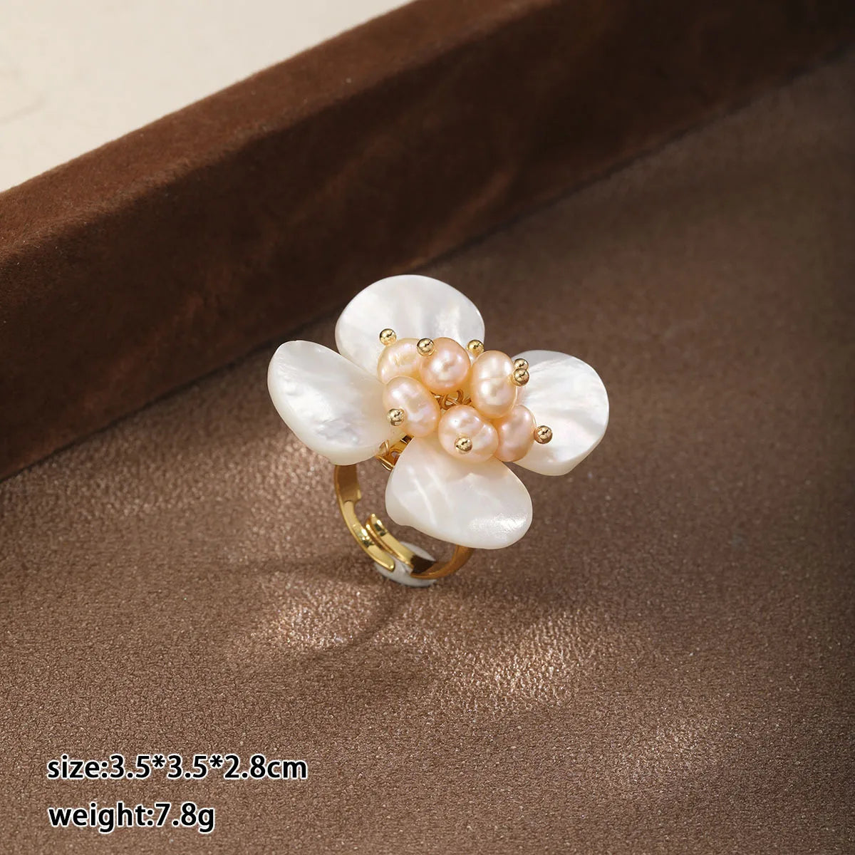 Fashion Freshwater Pearl Shell 18K Gold Plated Flower Rings for Girls Elegant Jewelry for Women Ladies Wholesale China Factory
