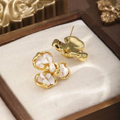 Fashion Crushed Shell Copper 18K Gold Plated Jewelry Sets for Girls Stud Earrings Rings for Women Lady Wholesale Low MOQ Flower