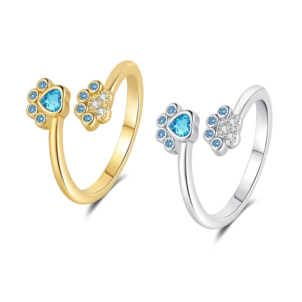 New Cute Pet Paw Print Rings Women's Fashionable Colored Zircon Ring Customizable Gift Jewelry Accessories Hot Mujer Wholesale