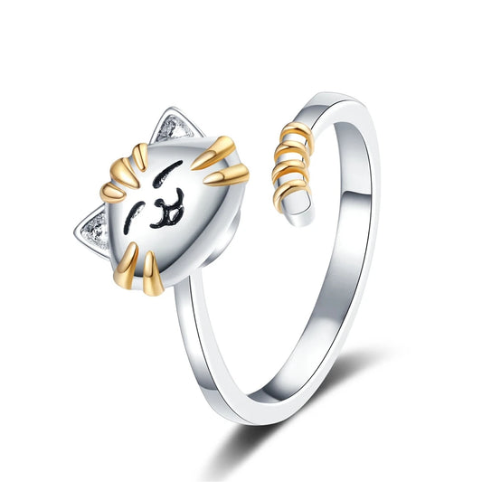 Japanese and Korean Fashion Rings Cute Cat Cartoon Spinning Simple Personalized Ring for Female Teenager Accessories Wholesale