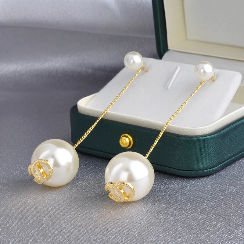 Long Imitation Pearl Tassel Stud Earrings Simple and Elegant Drop Earrings Women's Unique Fashionable Stylish Jewelry Wholesale