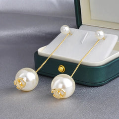 Long Imitation Pearl Tassel Stud Earrings Simple and Elegant Drop Earrings Women's Unique Fashionable Stylish Jewelry Wholesale