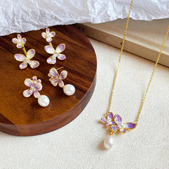 Female Flower Purple Chain Freshwater Pearl 18k Gold-plated Necklace Fashion Elegant Beauty Low MOQ in Stock Jewelry for Daily