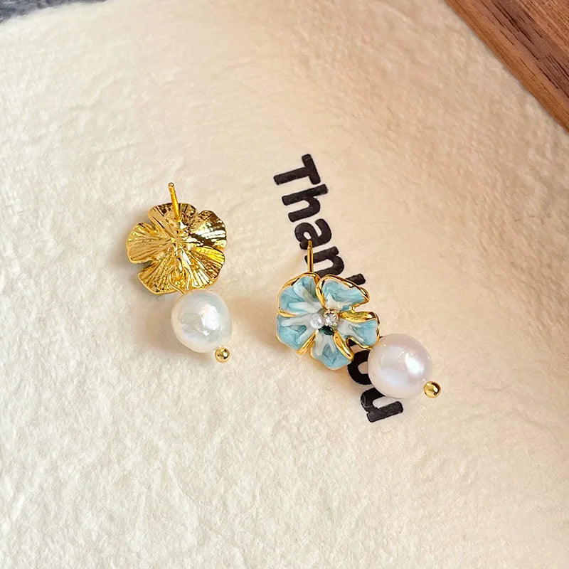 Fashion Flower Freshwater Pearl Drop Earrings for Girls 18K Gold Plated Jewelry for Women Ladies Wholesale China Factory Bulk