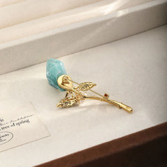 Fashion Blue Crystal Flower Freshwater Pearl Copper 18K Gold Plated Brooches for Girls Elegant Jewelry for Women Lady Wholesale
