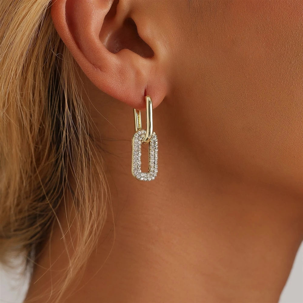 Fashion Luxury Glitter Hoop Drop Earrings for Girls Simple Minimalistic Art Deco Dainy Jewelry for Women Ladies Accessories