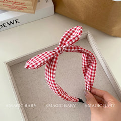 Girly Aesthetic Cherry Bowknot Grid Red Hair Ties Alligator Clips Headband Sweet Fashion in Stock Hair Accessories Set for Kids