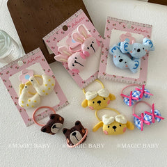 Cute Sweet Animal Bowknot Plaid Scrunchies for Baby Girls Fashion Peppy Hair Ties for Kids Children Hair Accessories in Stock