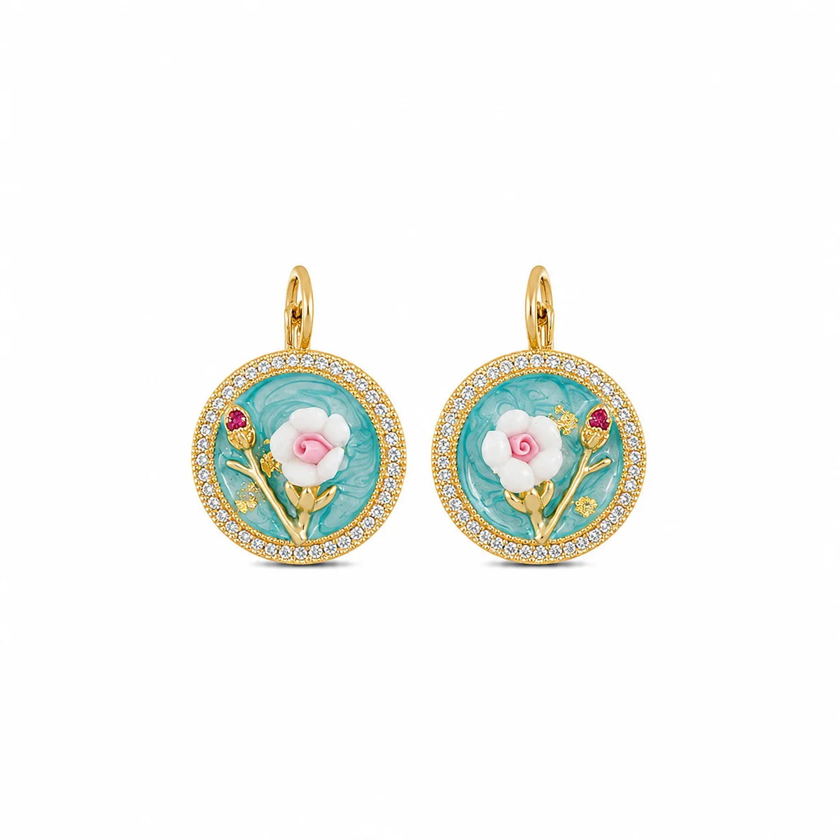Women Green Shell Flower 18k Gold-plated Zircon Drip Glaze Hand-Painted Graffiti Stud Hoop Earring Low MOQ in Stock for Causal