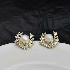 Luxury Elegant French Style Art Deco Stud Earrings for Girls Graceful Trendy Imitation Pearl Jewellry for Women Lady Accessories