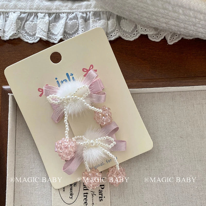 Fashion Cute Sweet Ribbon Bowknot Fluffy Hair Clips for Baby Girls Kawaii Princess Alligators for Kids Children Hair Accessories